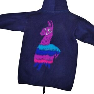 Blue Footed Design Jacket Kids 10 Blue Wool Hooded Llama Zip Handmade Ecuador